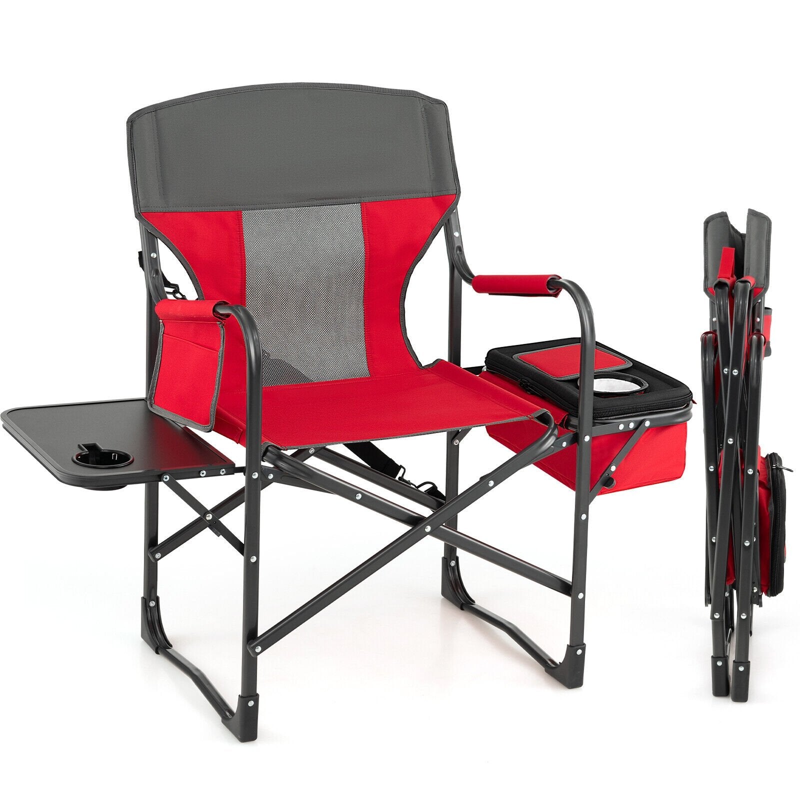 Folding Camping Directors Chair with Cooler Bag and Side Table, Red Camping Furniture   at Gallery Canada