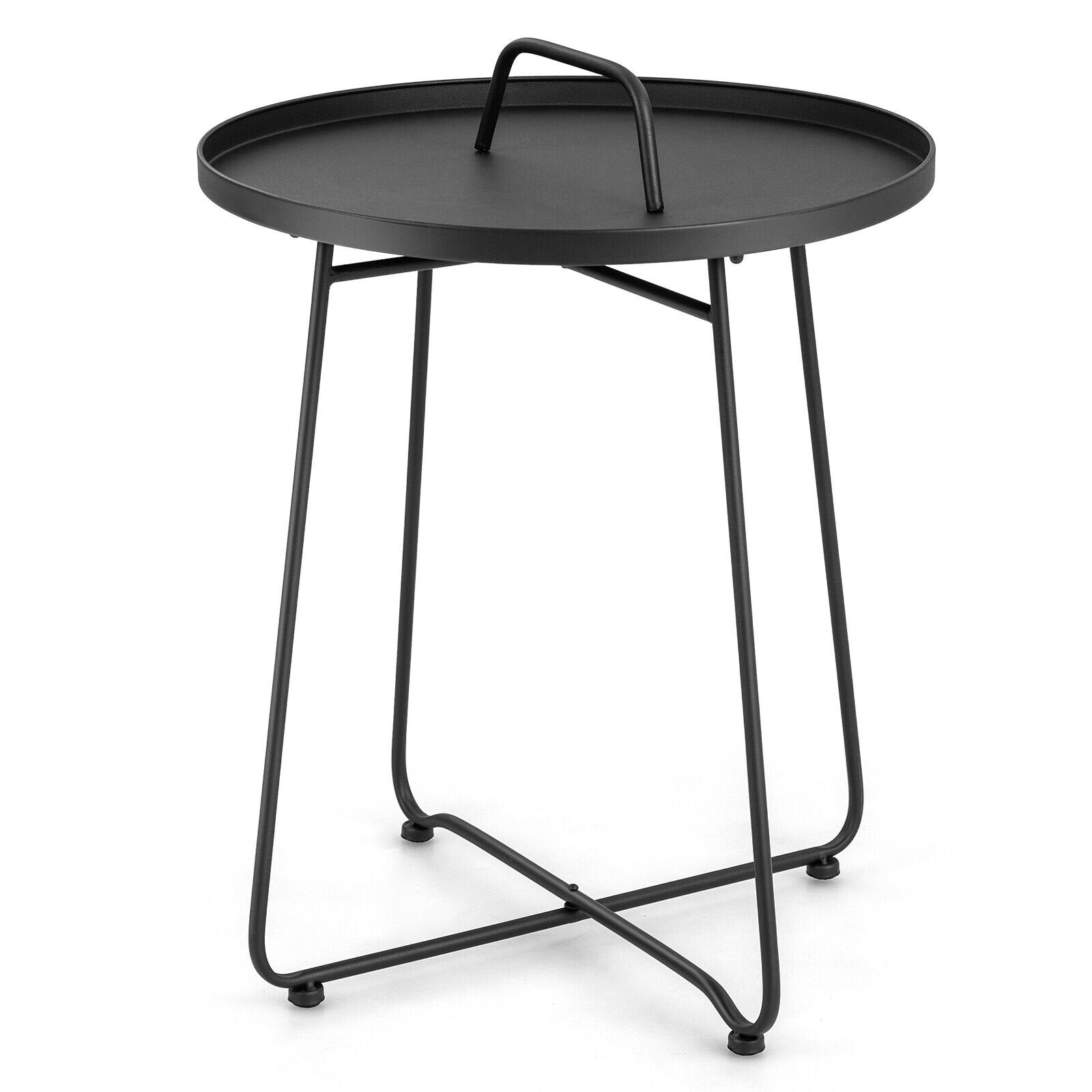 Outdoor Metal Patio End Side Table Weather Resistant with Handle, Black Patio Coffee Tables   at Gallery Canada