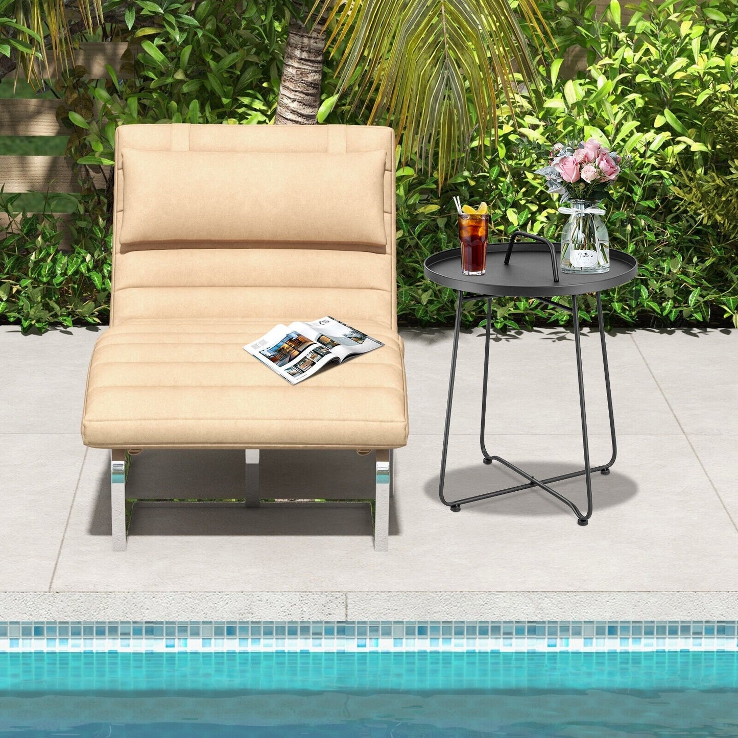 Outdoor Metal Patio End Side Table Weather Resistant with Handle, Black Patio Coffee Tables   at Gallery Canada