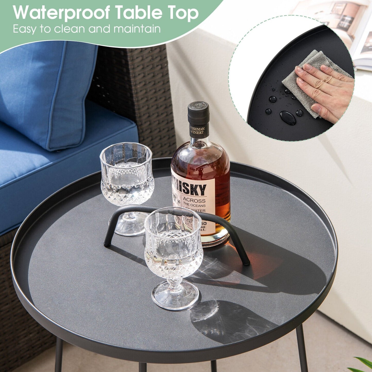 Outdoor Metal Patio End Side Table Weather Resistant with Handle, Black Patio Coffee Tables   at Gallery Canada