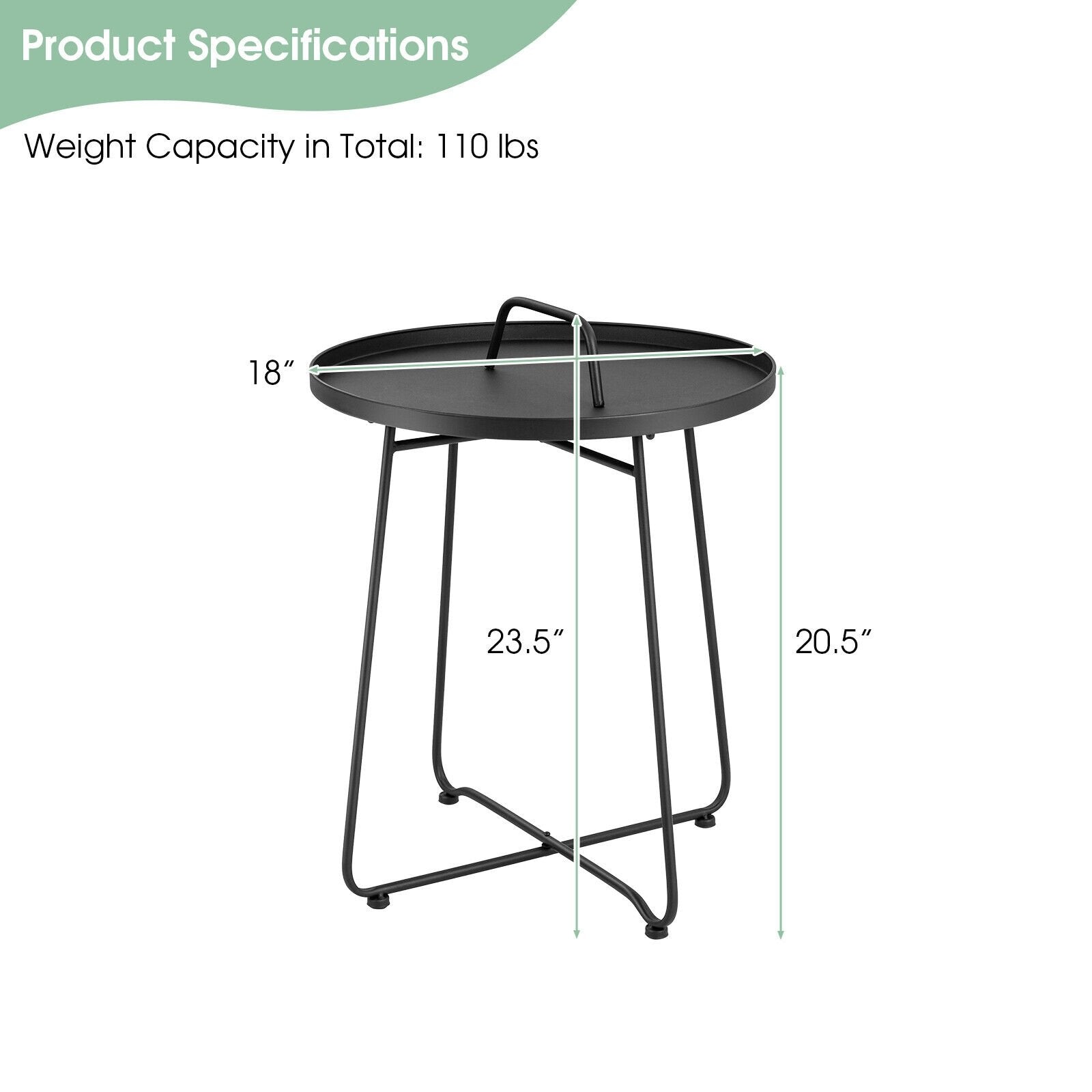 Outdoor Metal Patio End Side Table Weather Resistant with Handle, Black Patio Coffee Tables   at Gallery Canada