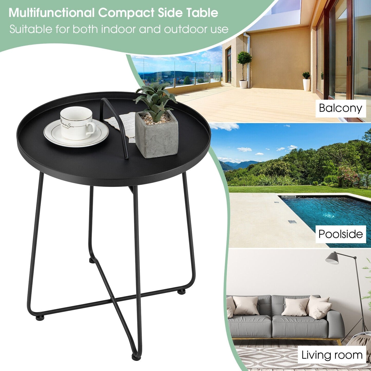 Outdoor Metal Patio End Side Table Weather Resistant with Handle, Black Patio Coffee Tables   at Gallery Canada