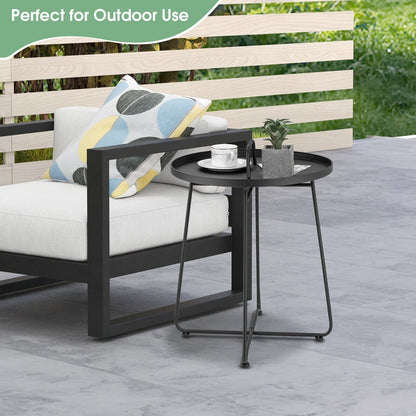 Outdoor Metal Patio End Side Table Weather Resistant with Handle, Black Patio Coffee Tables   at Gallery Canada