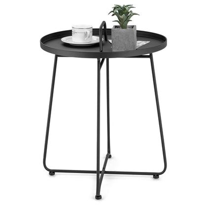 Outdoor Metal Patio End Side Table Weather Resistant with Handle, Black Patio Coffee Tables   at Gallery Canada