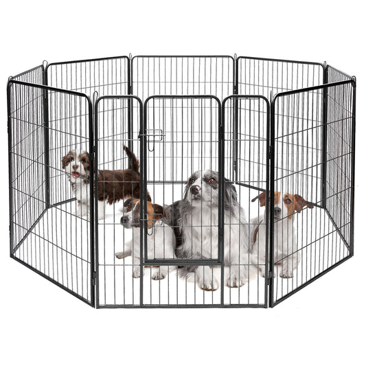 8 Metal Panel Heavy Duty Pet Playpen Dog Fence with Door-48 inches, Black - Gallery Canada
