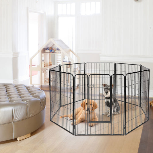 8 Metal Panel Heavy Duty Pet Playpen Dog Fence with Door-48 inches, Black - Gallery Canada