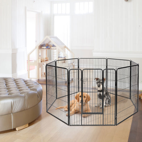 8 Metal Panel Heavy Duty Pet Playpen Dog Fence with Door-48 inches, Black