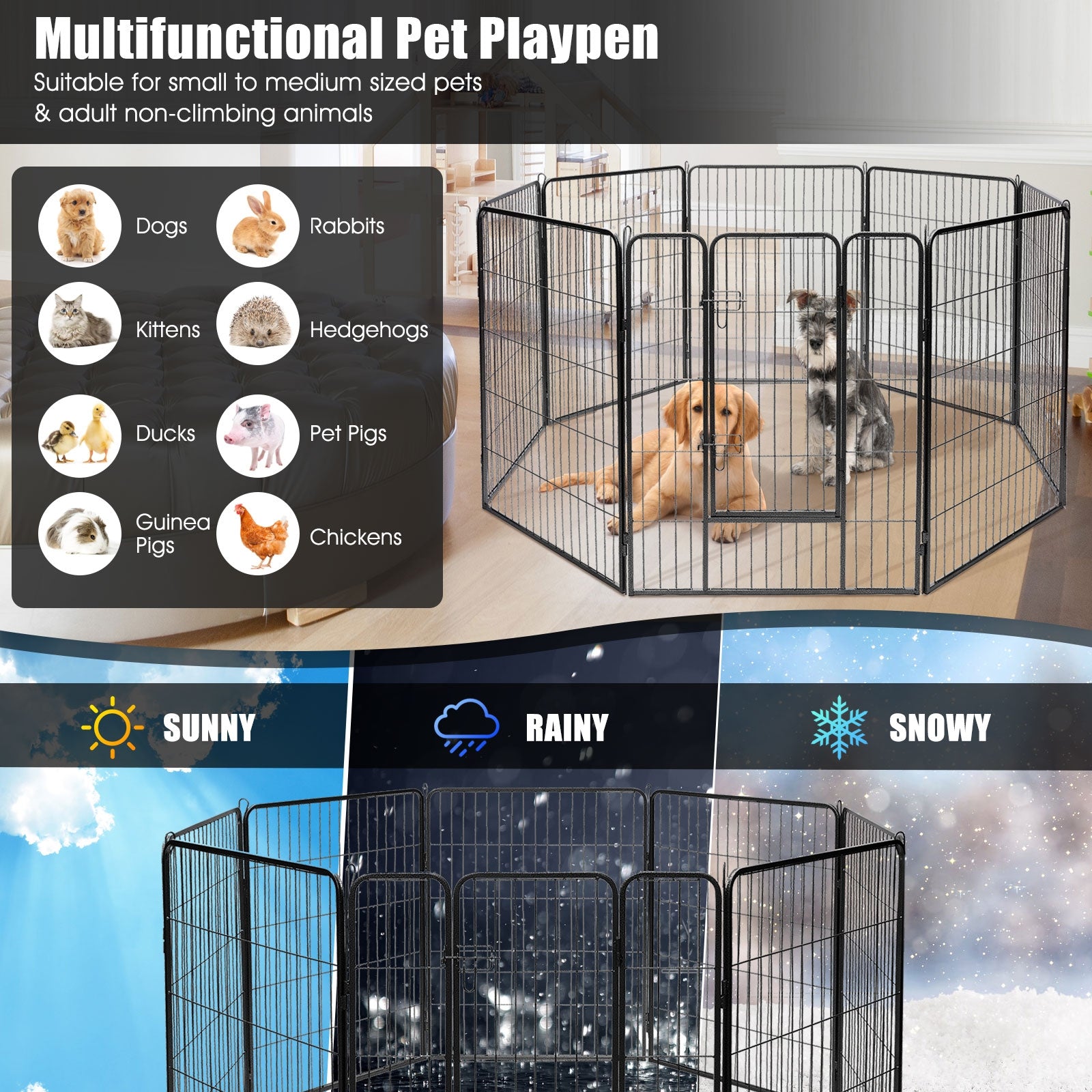 8 Metal Panel Heavy Duty Pet Playpen Dog Fence with Door-48 inches, Black Pet Gate   at Gallery Canada