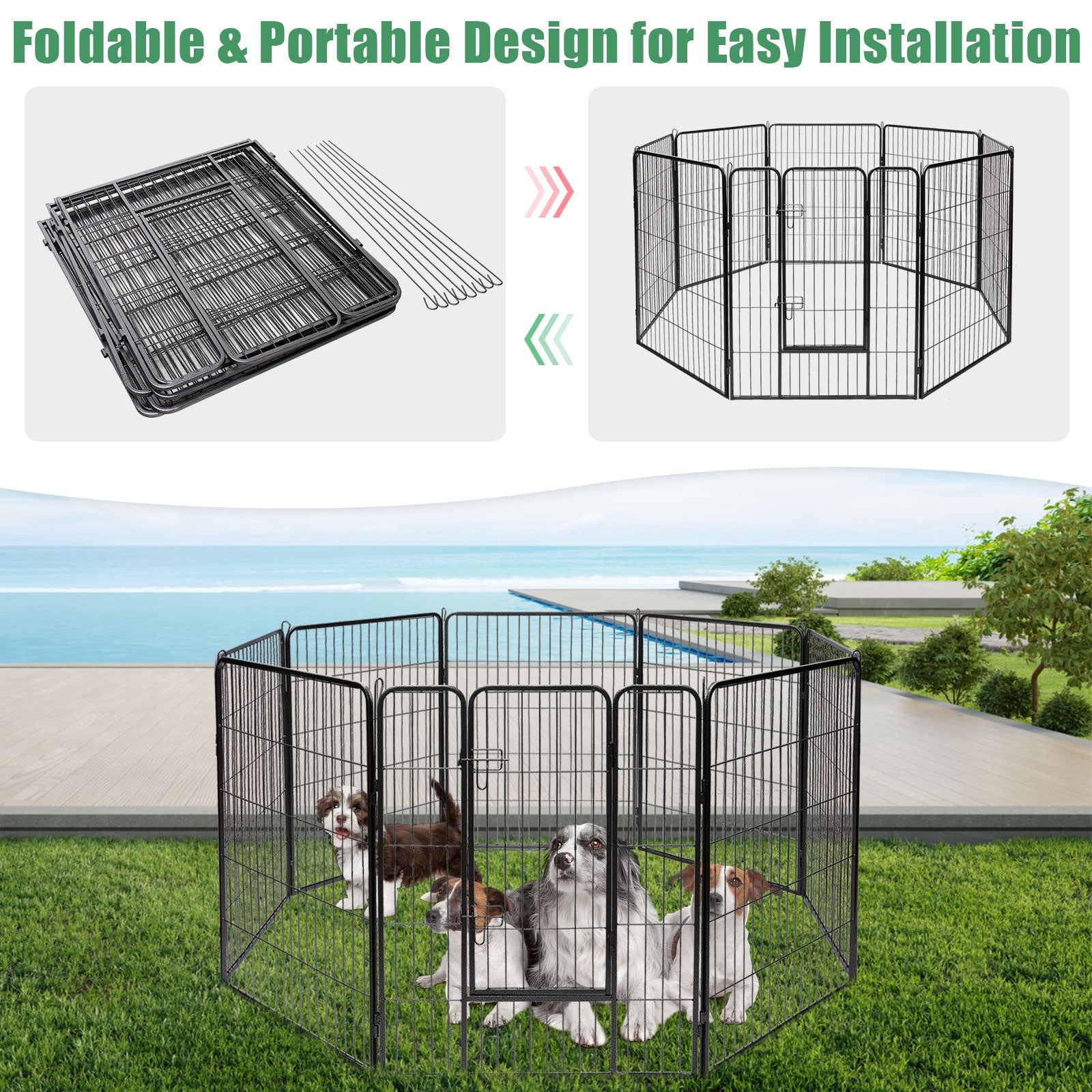 8 Metal Panel Heavy Duty Pet Playpen Dog Fence with Door-48 inches, Black Pet Gate   at Gallery Canada