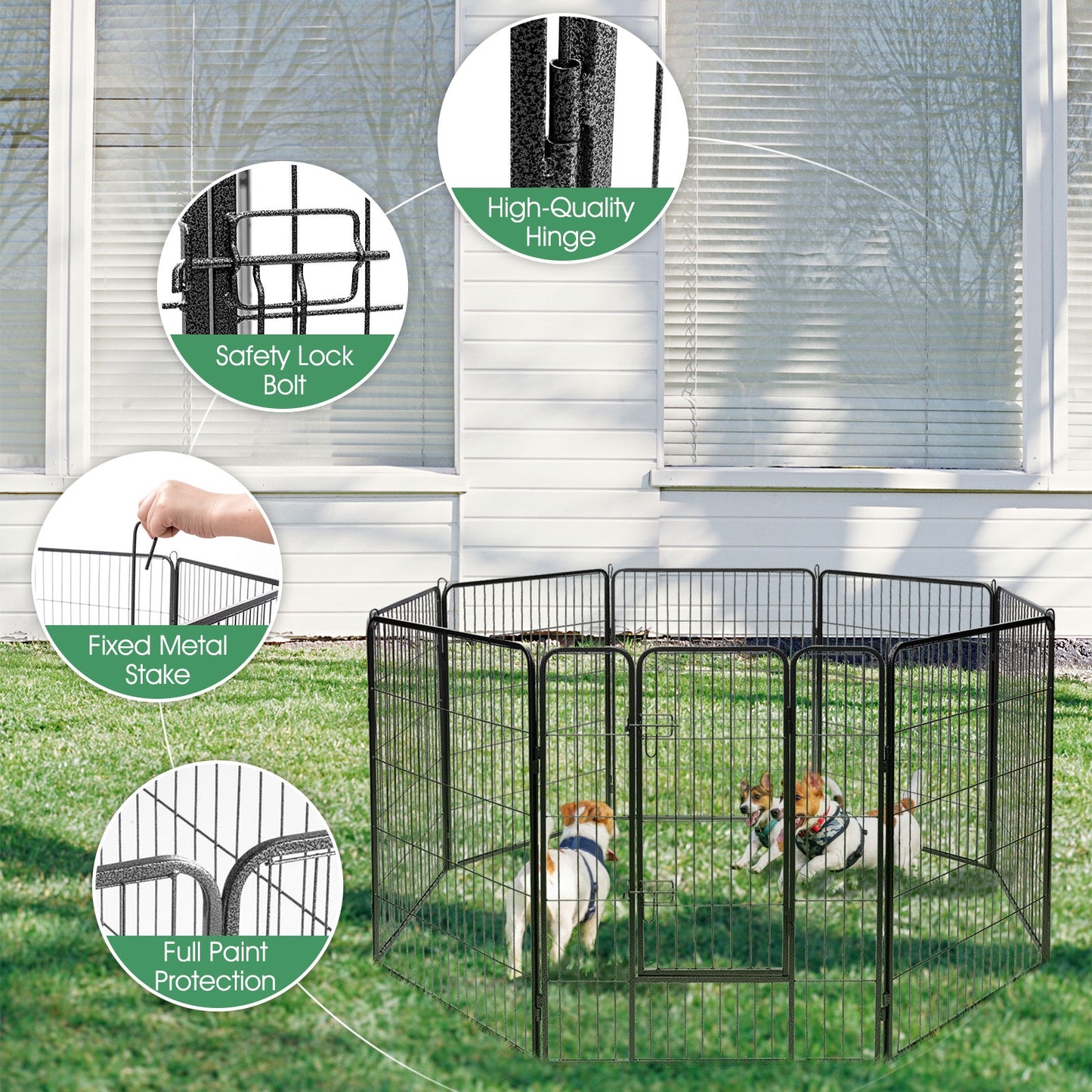 8 Metal Panel Heavy Duty Pet Playpen Dog Fence with Door-48 inches, Black Pet Gate   at Gallery Canada