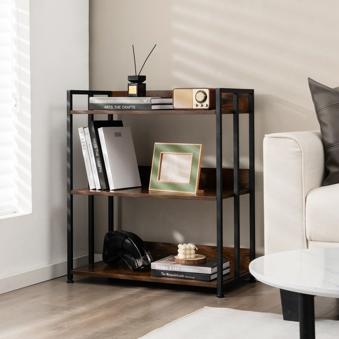 3/5-Tier Industrial Bookshelf Storage Shelf Display Rack with Adjustable Shelves-3-Tier, Brown Bookcases   at Gallery Canada