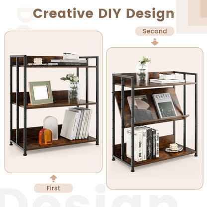 3/5-Tier Industrial Bookshelf Storage Shelf Display Rack with Adjustable Shelves-3-Tier, Brown Bookcases   at Gallery Canada