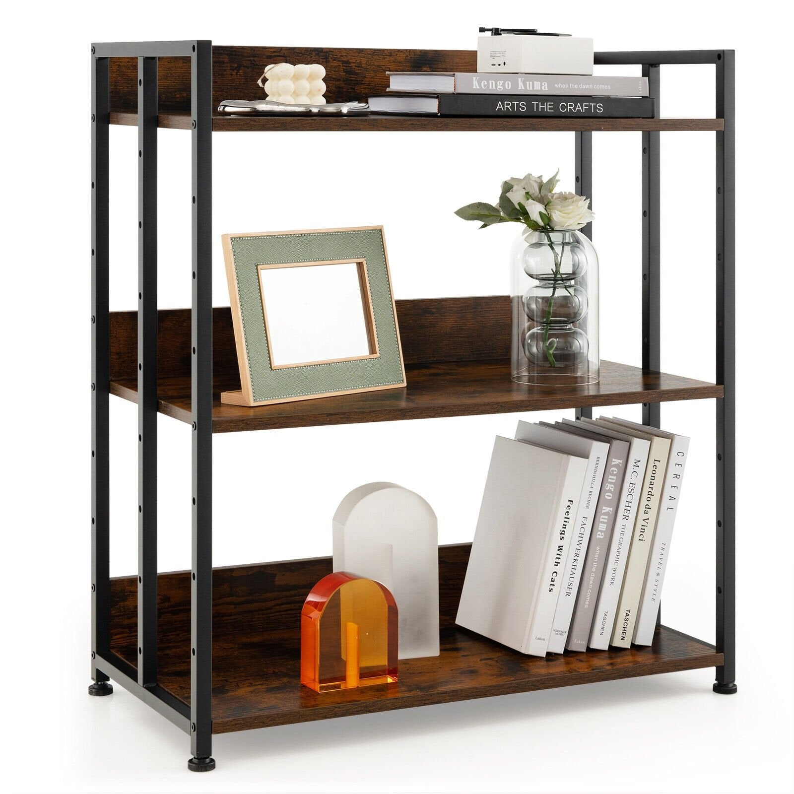 3/5-Tier Industrial Bookshelf Storage Shelf Display Rack with Adjustable Shelves-3-Tier, Brown Bookcases   at Gallery Canada