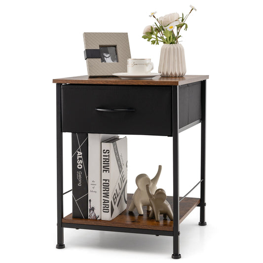 2 Tiers Wood Nightstand with Drawer for Bedroom and Living Room, Rustic Brown - Gallery Canada