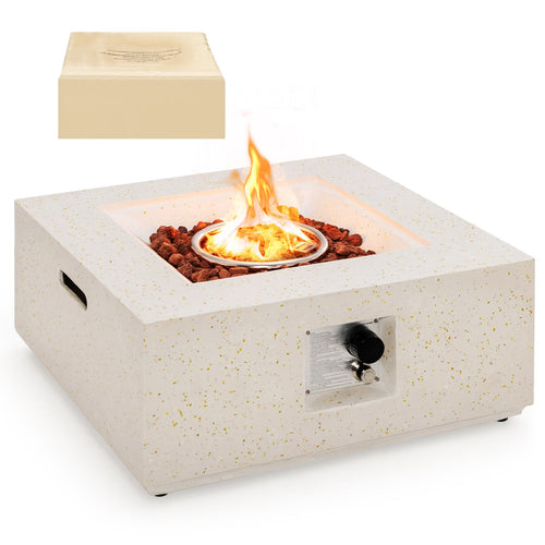 28 Inch 40000 BTU Square Propane Gas Fire Pit with PVC Cover, White
