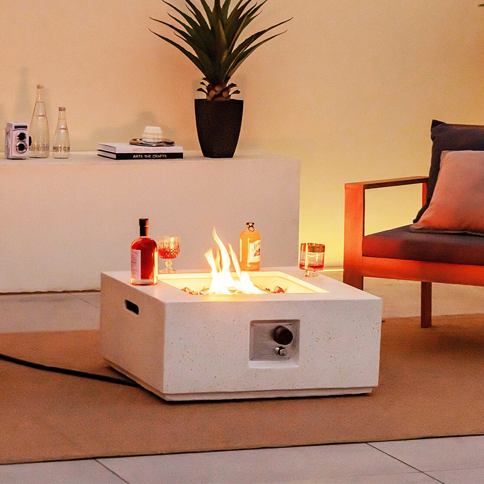 28 Inch 40000 BTU Square Propane Gas Fire Pit with PVC Cover, White Fire Pits at Gallery Canada