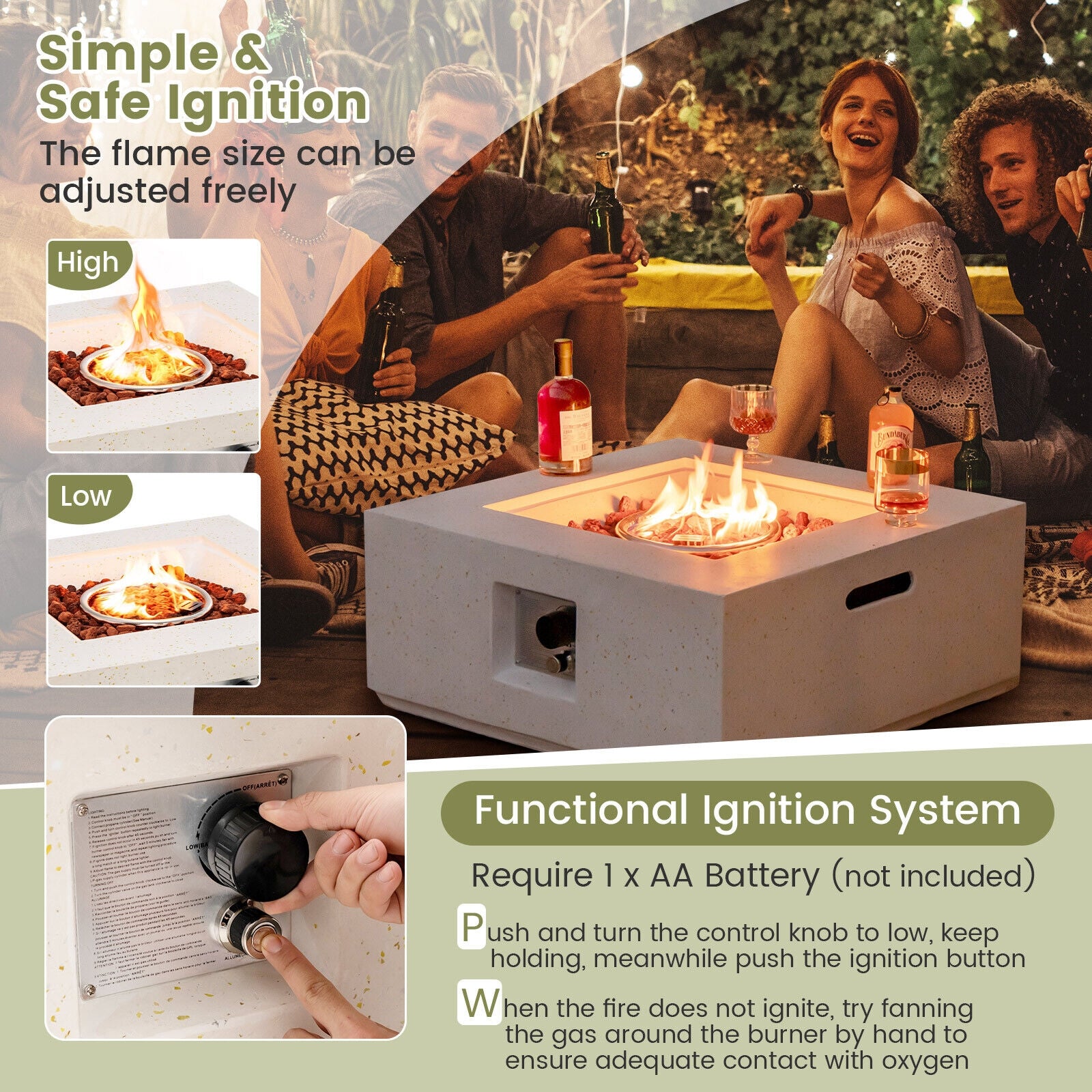 28 Inch 40000 BTU Square Propane Gas Fire Pit with PVC Cover, White Fire Pits at Gallery Canada