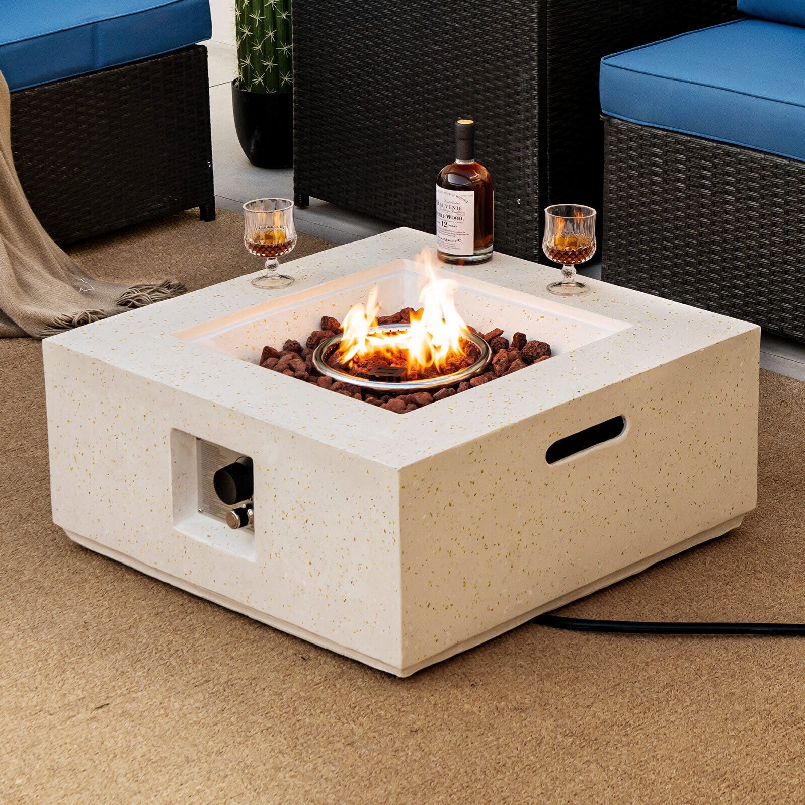 28 Inch 40000 BTU Square Propane Gas Fire Pit with PVC Cover, White Fire Pits at Gallery Canada