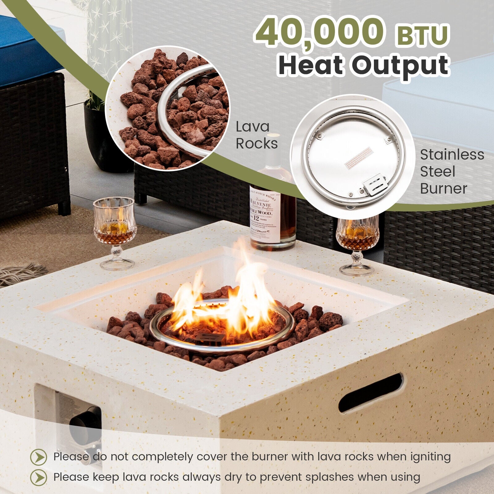 28 Inch 40000 BTU Square Propane Gas Fire Pit with PVC Cover, White Fire Pits at Gallery Canada