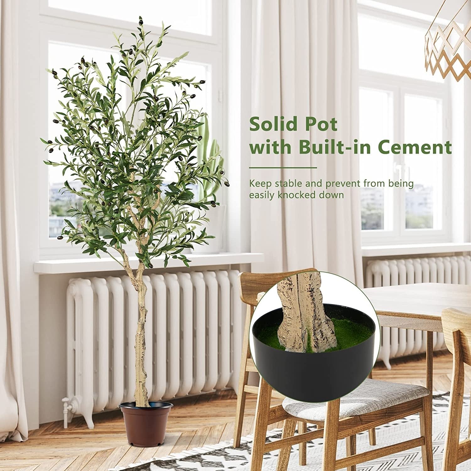 6 Feet Artificial Olive Tree in Cement Pot-2 Pieces, Green Faux Plants   at Gallery Canada