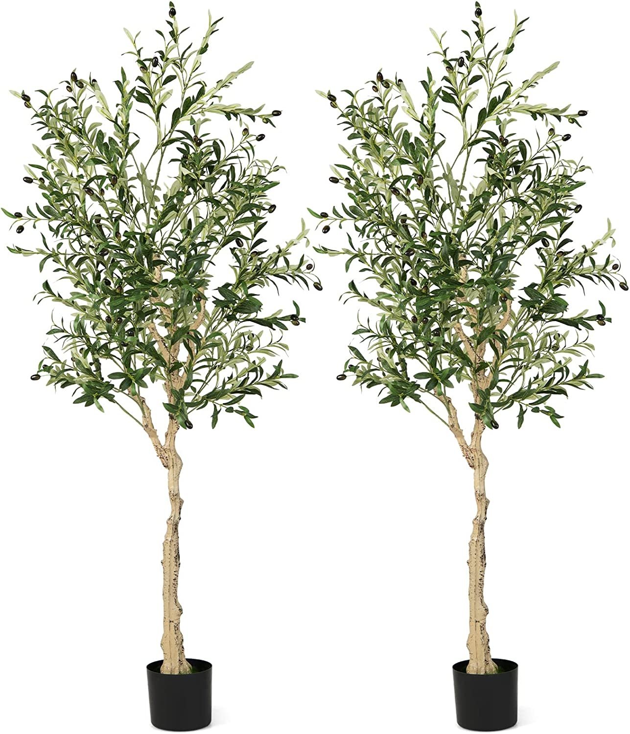 6 Feet Artificial Olive Tree in Cement Pot-2 Pieces, Green Faux Plants   at Gallery Canada