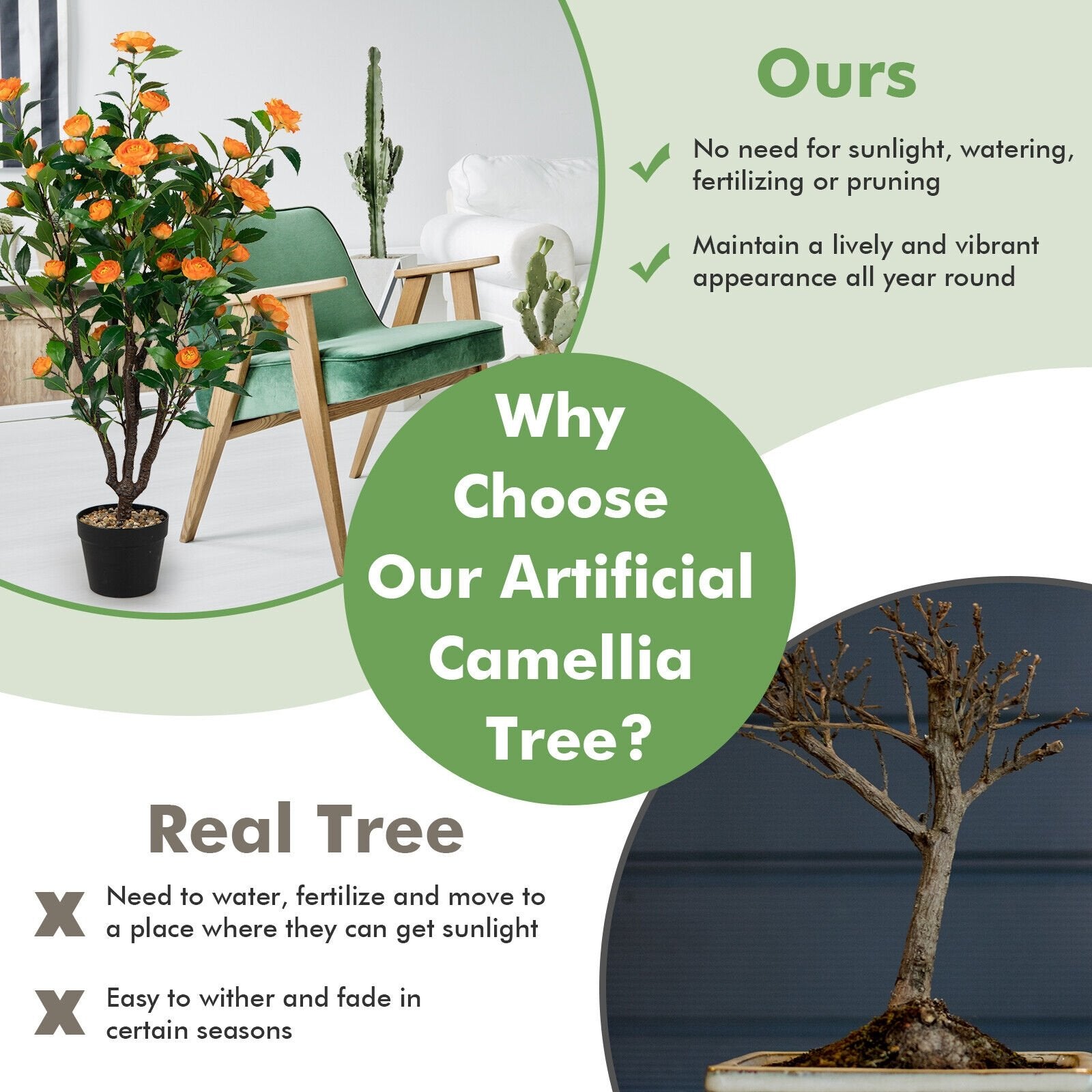 3.3 Feet Artificial Camellia Tree for Indoor and Outdoor, Multicolor Faux Plants   at Gallery Canada