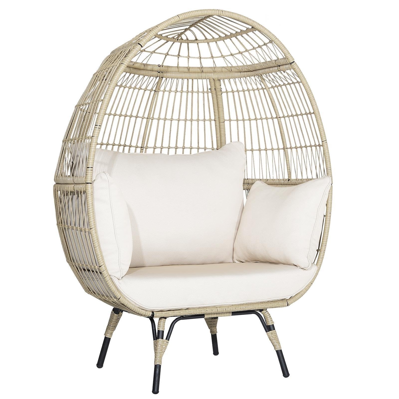 Oversized Patio Rattan Egg Lounge Chair with 4 Cushions, Light Brown Outdoor Chaise Lounges   at Gallery Canada