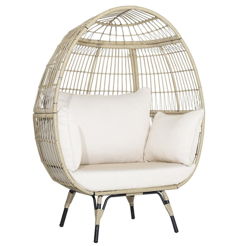 Oversized Patio Rattan Egg Lounge Chair with 4 Cushions, Light Brown