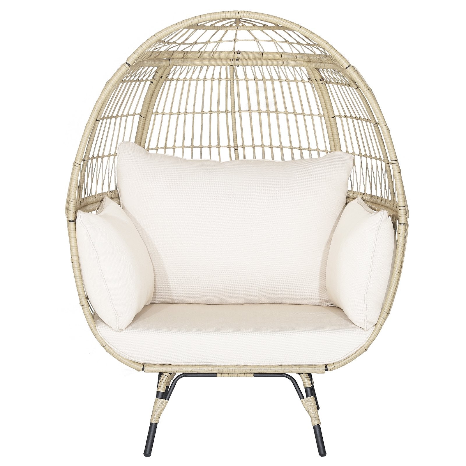 Oversized Patio Rattan Egg Lounge Chair with 4 Cushions, Light Brown Outdoor Chaise Lounges   at Gallery Canada