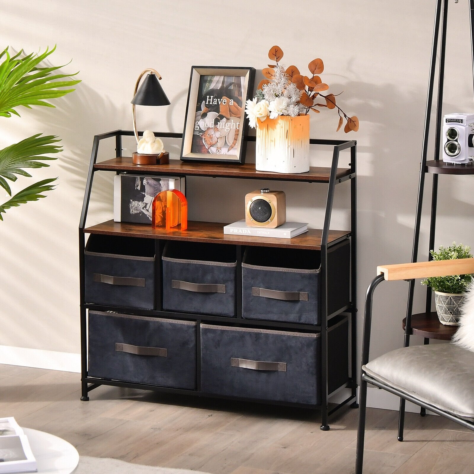 5 Drawers Storage Dresser with Fabric Bin for Living Room Bedroom, Black Dressers & Chests   at Gallery Canada