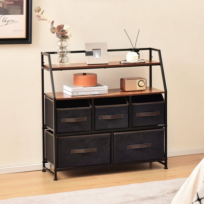 5 Drawers Storage Dresser with Fabric Bin for Living Room Bedroom, Black Dressers & Chests   at Gallery Canada