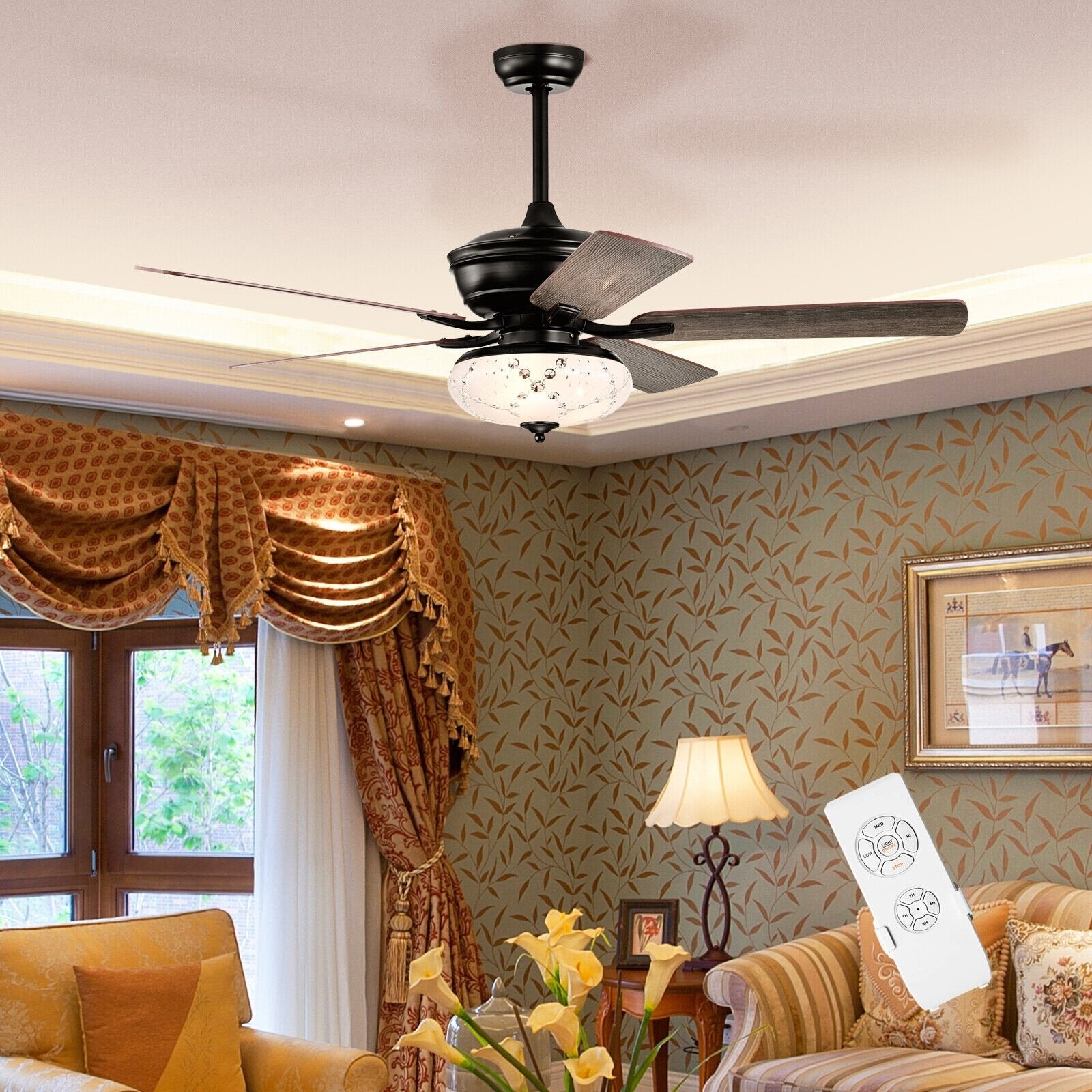 52 Inch Ceiling Fan with 3 Wind Speeds and 5 Reversible Blades, Gray Ceiling Fans   at Gallery Canada