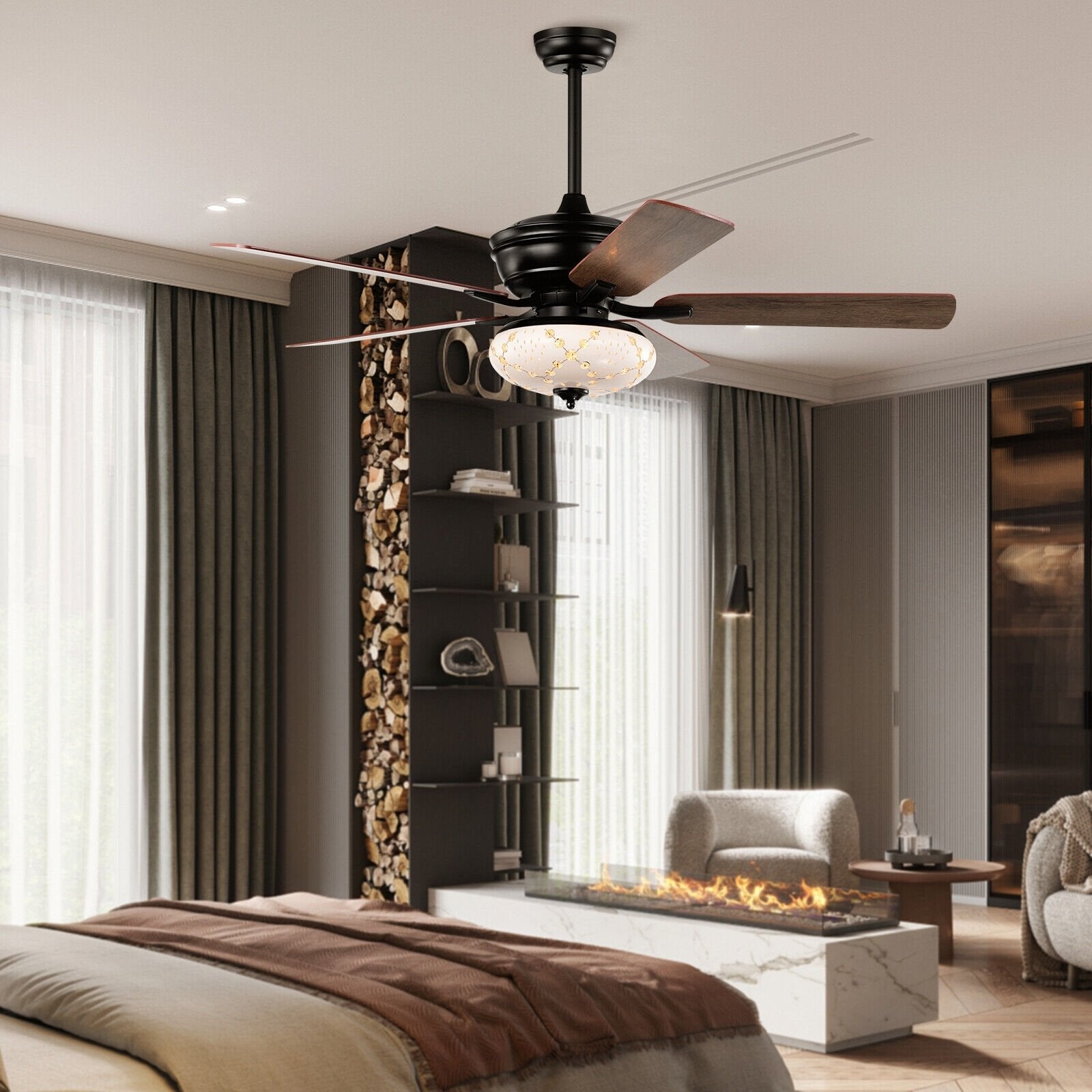 52 Inch Ceiling Fan with 3 Wind Speeds and 5 Reversible Blades, Black Ceiling Fans   at Gallery Canada