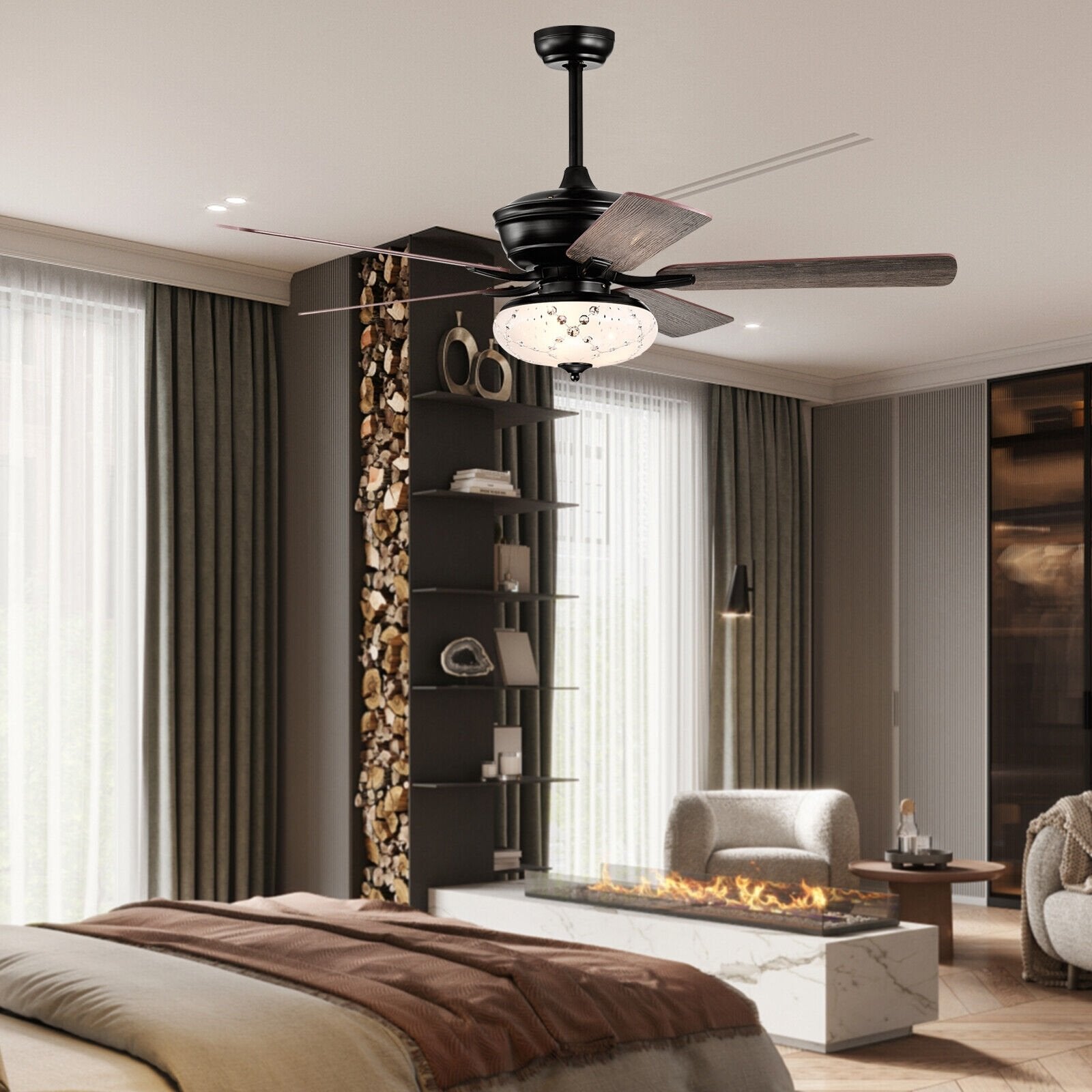 52 Inch Ceiling Fan with 3 Wind Speeds and 5 Reversible Blades, Gray Ceiling Fans   at Gallery Canada