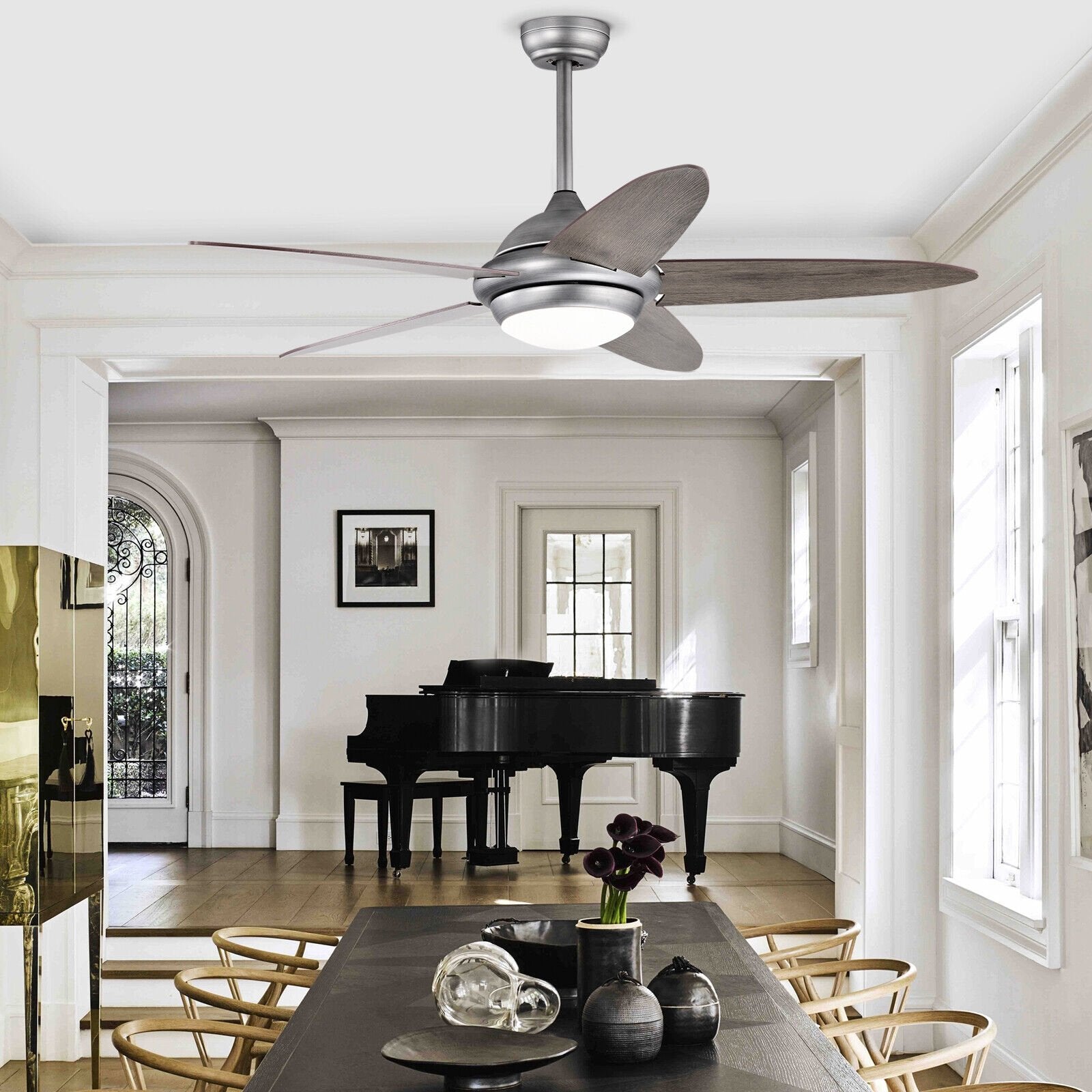 52 Inch Ceiling Fan with Lights and 3 Lighting Colors-Silver Gray, Silver Ceiling Fans   at Gallery Canada