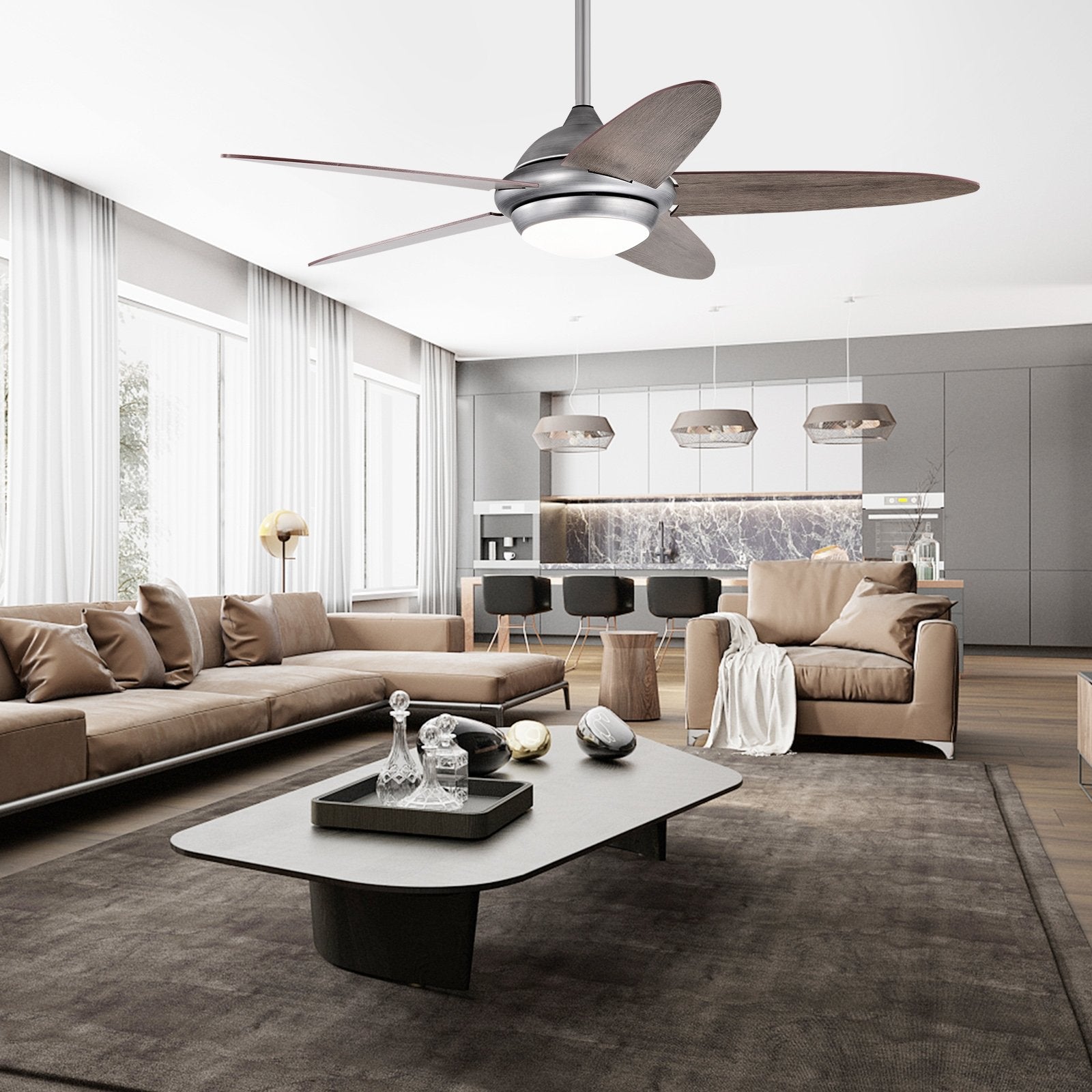 52 Inch Ceiling Fan with Lights and 3 Lighting Colors-Silver Gray, Silver Ceiling Fans   at Gallery Canada