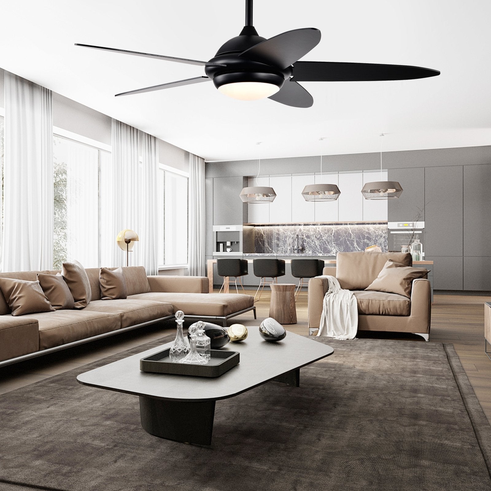 52 Inch Ceiling Fan with Lights and 3 Lighting Colors, Black Ceiling Fans   at Gallery Canada