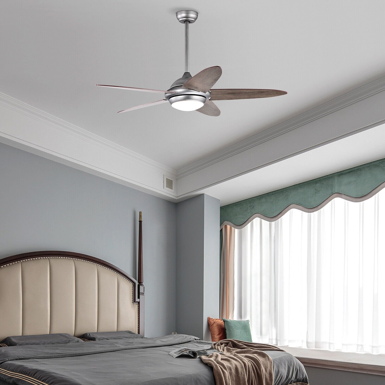 52 Inch Ceiling Fan with Lights and 3 Lighting Colors-Silver Gray, Silver Ceiling Fans   at Gallery Canada