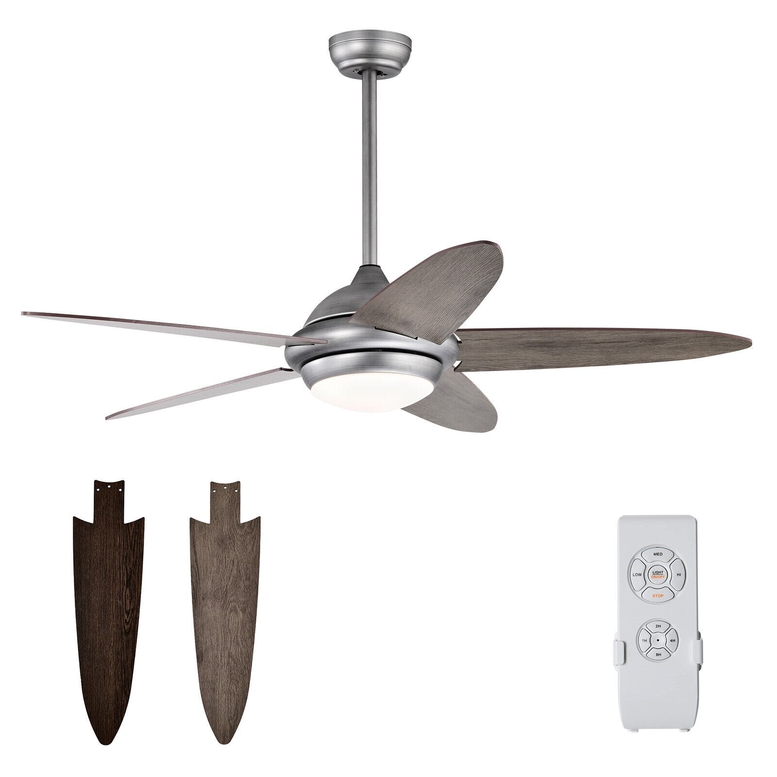 52 Inch Ceiling Fan with Lights and 3 Lighting Colors-Silver Gray, Silver Ceiling Fans   at Gallery Canada