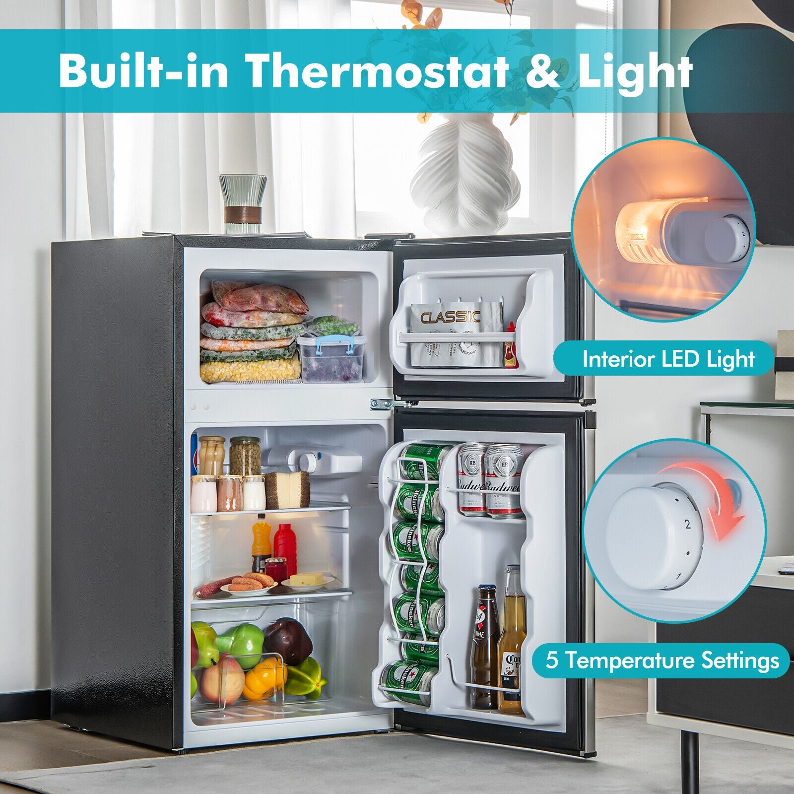 3.2 Cu. Ft Compact Mini Fridge with 5 Temperature Settings-Sliver, Silver Refrigerators & Freezers at Gallery Canada