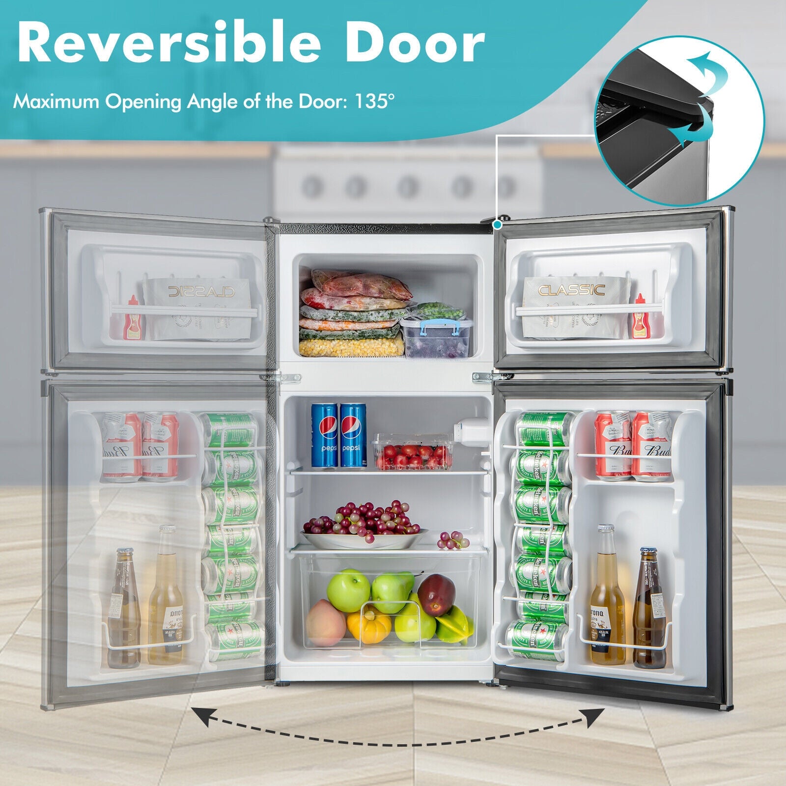 3.2 Cu. Ft Compact Mini Fridge with 5 Temperature Settings-Sliver, Silver Refrigerators & Freezers at Gallery Canada