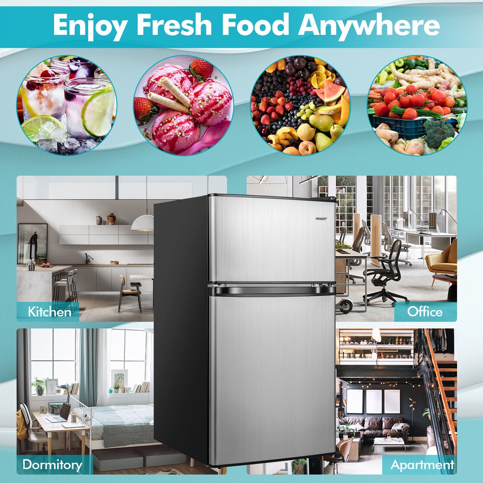 3.2 Cu. Ft Compact Mini Fridge with 5 Temperature Settings-Sliver, Silver Refrigerators & Freezers at Gallery Canada