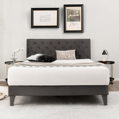 Full/Queen Size Upholstered Platform Bed with Tufted Headboard-Queen Size, Gray - Gallery Canada