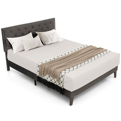 Full/Queen Size Upholstered Platform Bed with Tufted Headboard-Queen Size, Gray - Gallery Canada