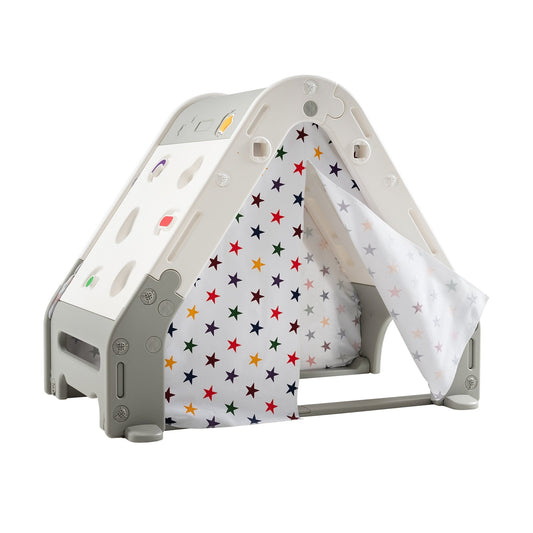 Kid's Triangle Climber with Tent Cover and with Climbing Wall, Gray - Gallery Canada