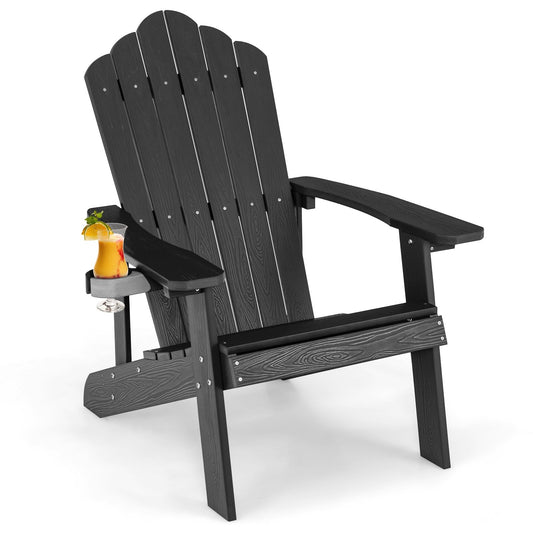 Weather Resistant HIPS Outdoor Adirondack Chair with Cup Holder, Black - Gallery Canada