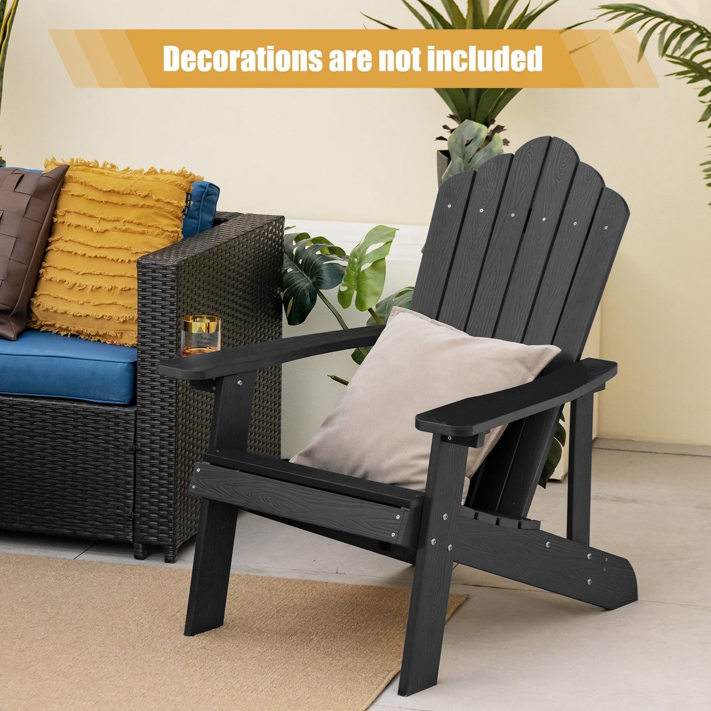 Weather Resistant HIPS Outdoor Adirondack Chair with Cup Holder, Black Adirondack Chairs   at Gallery Canada