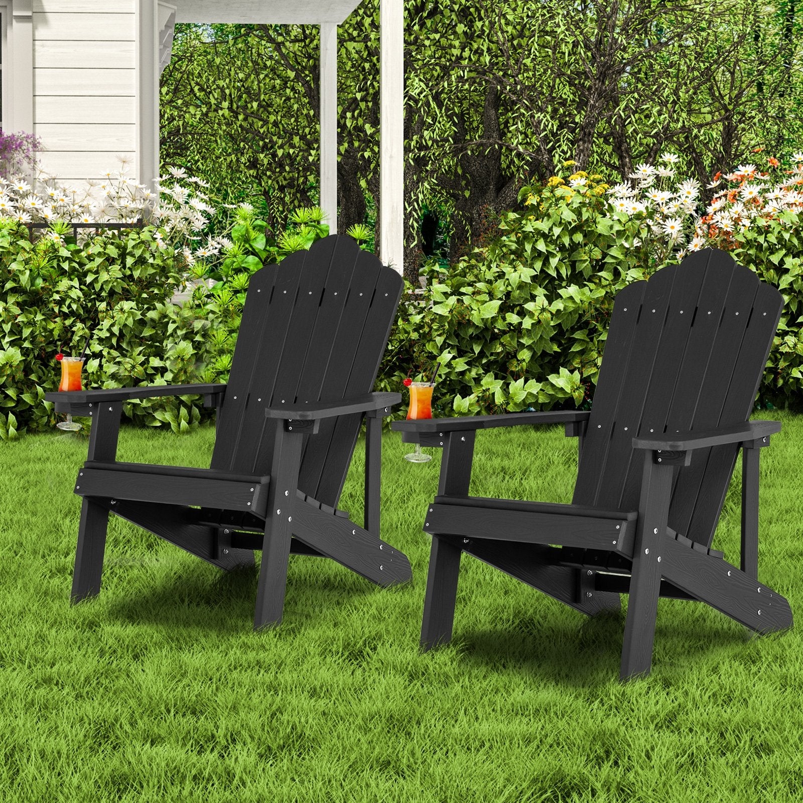 Weather Resistant HIPS Outdoor Adirondack Chair with Cup Holder, Black Adirondack Chairs   at Gallery Canada