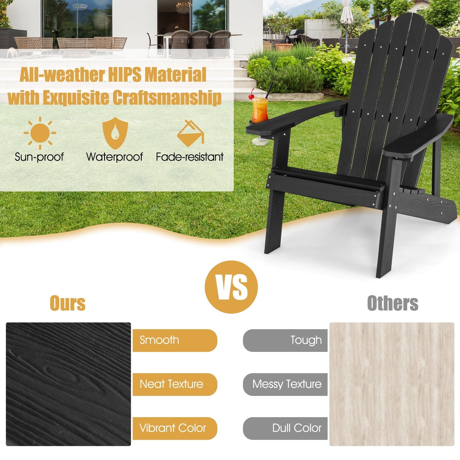 Weather Resistant HIPS Outdoor Adirondack Chair with Cup Holder, Black Adirondack Chairs   at Gallery Canada