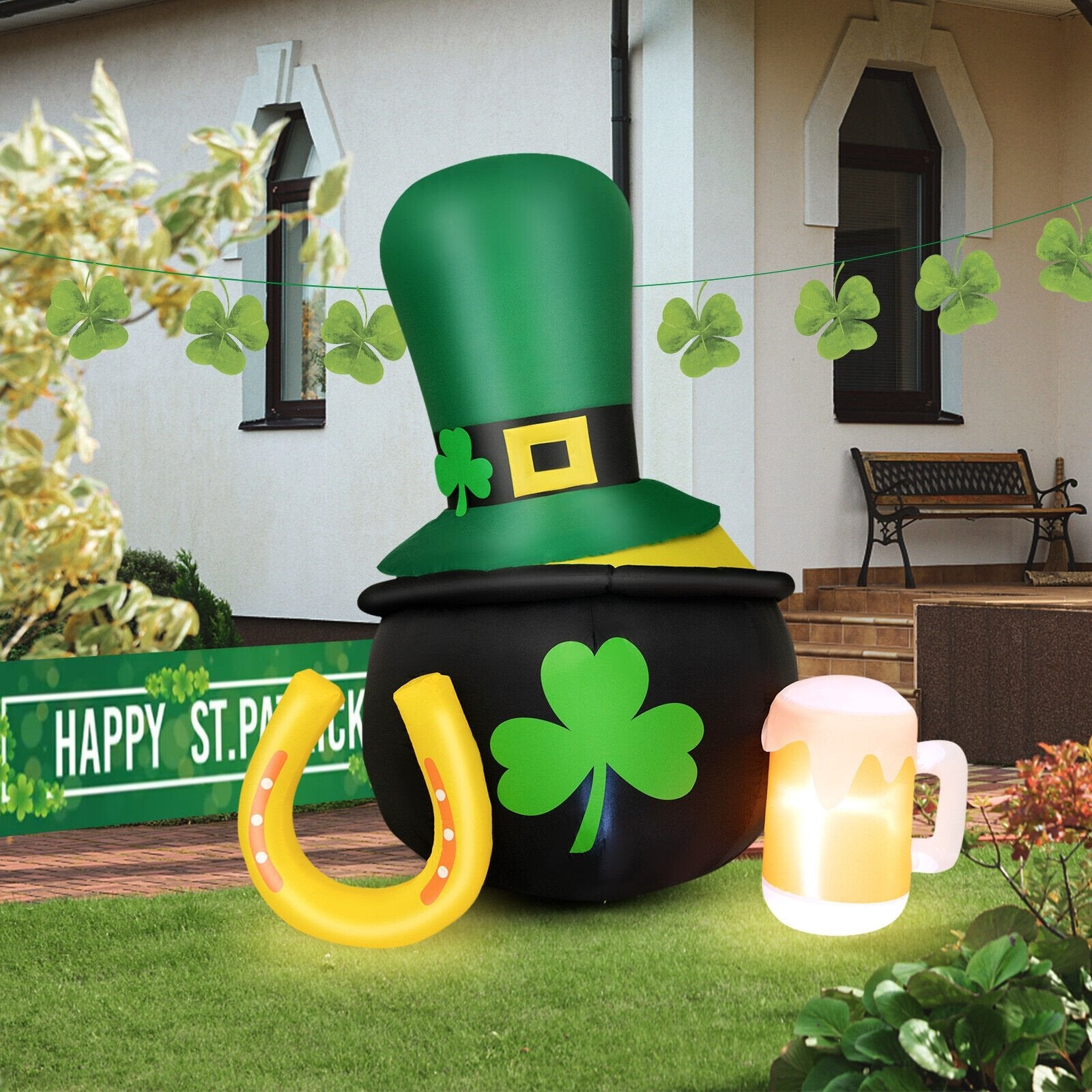 5 Feet St Patrick's Day Inflatable Decoration with Leprechaun Hat, Green Holiday Decor   at Gallery Canada